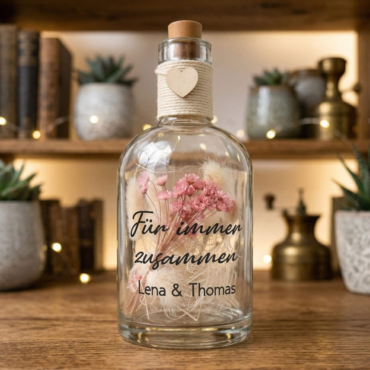 Personalisierte Flower Bottle mit LED-Licht und Wunschtext