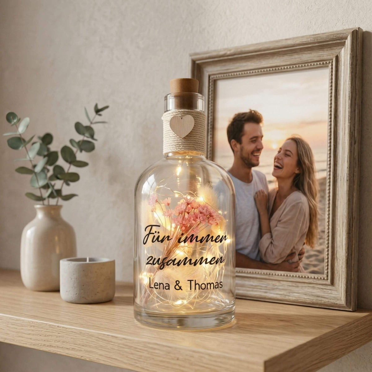 Personalisierte Flower Bottle mit LED-Licht und Wunschtext