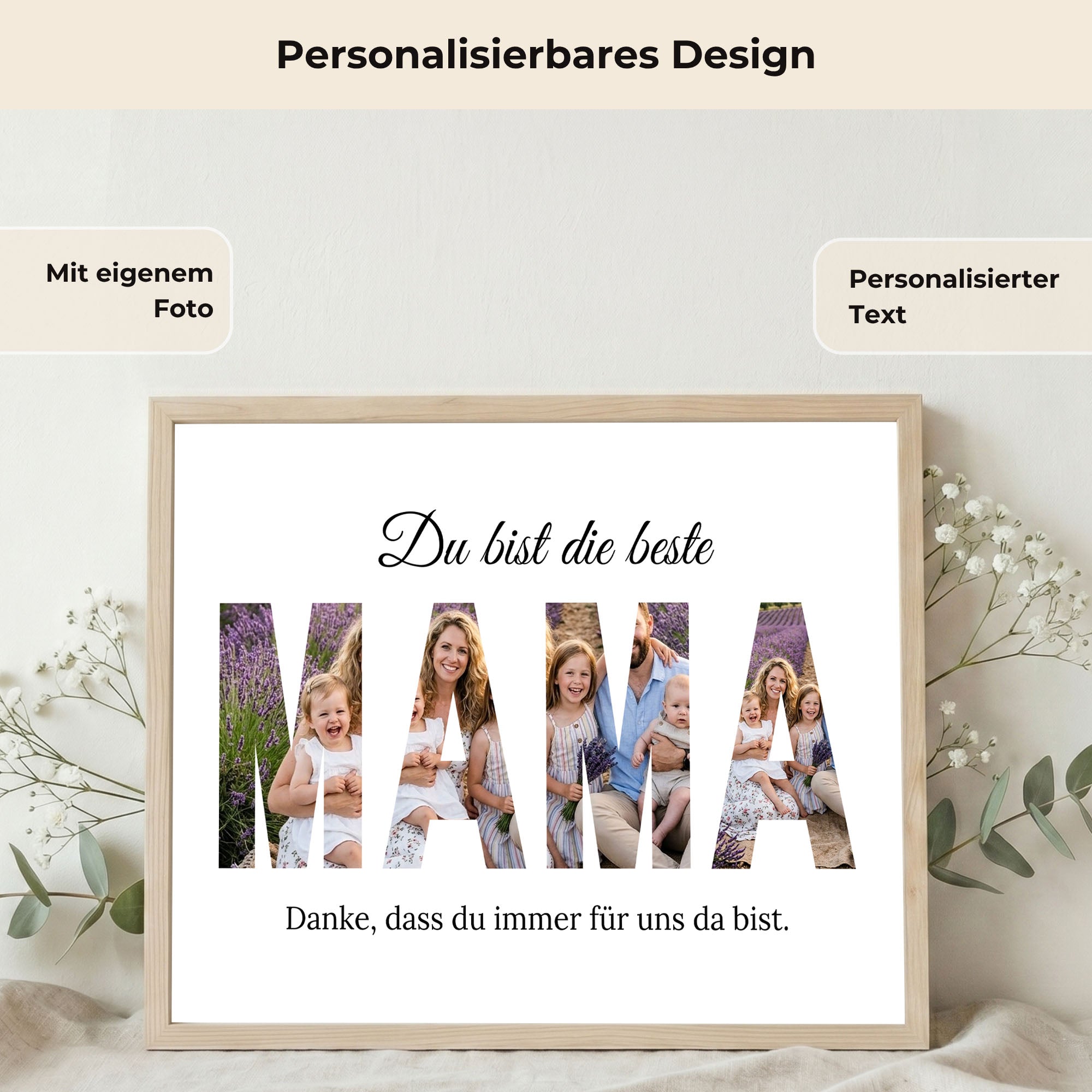 Poster "Mama Buchstaben Collage" mit Rahmen und gratis Schlüsselanhänger