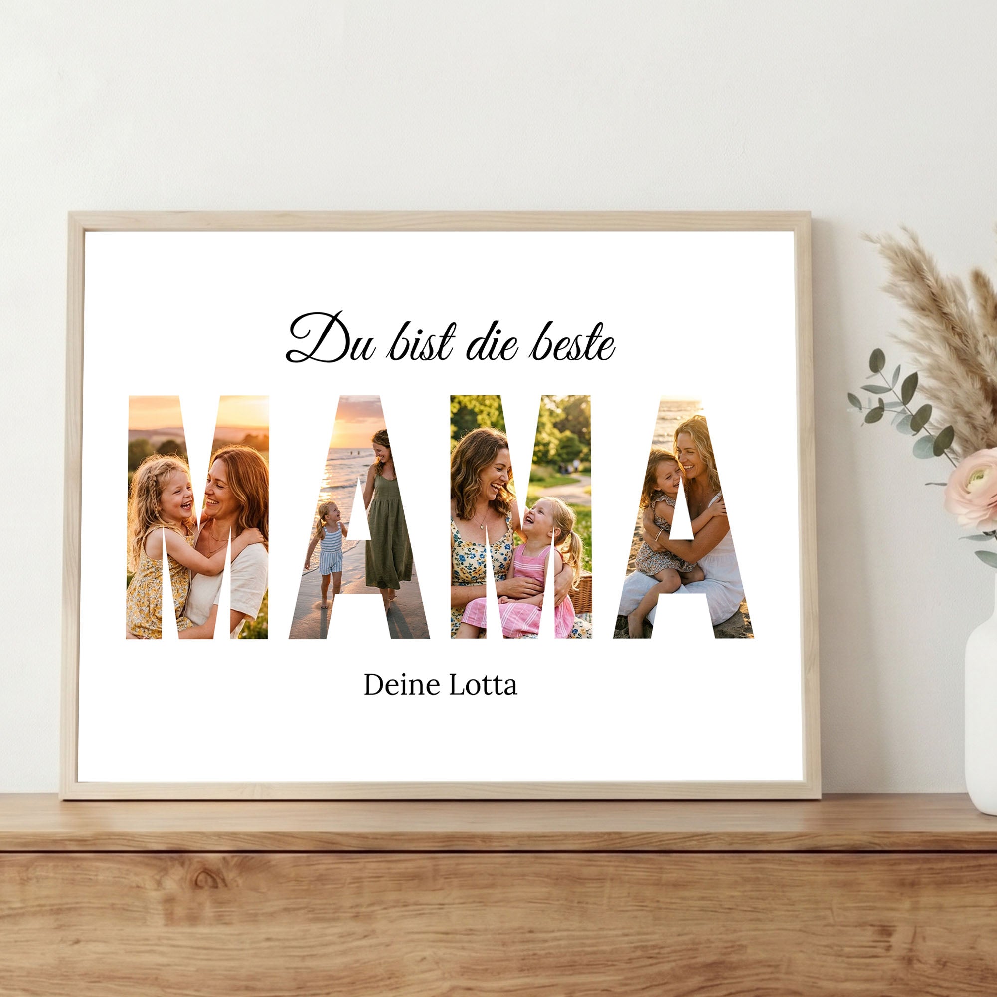 Poster "Mama Buchstaben Collage" mit Rahmen und gratis Schlüsselanhänger