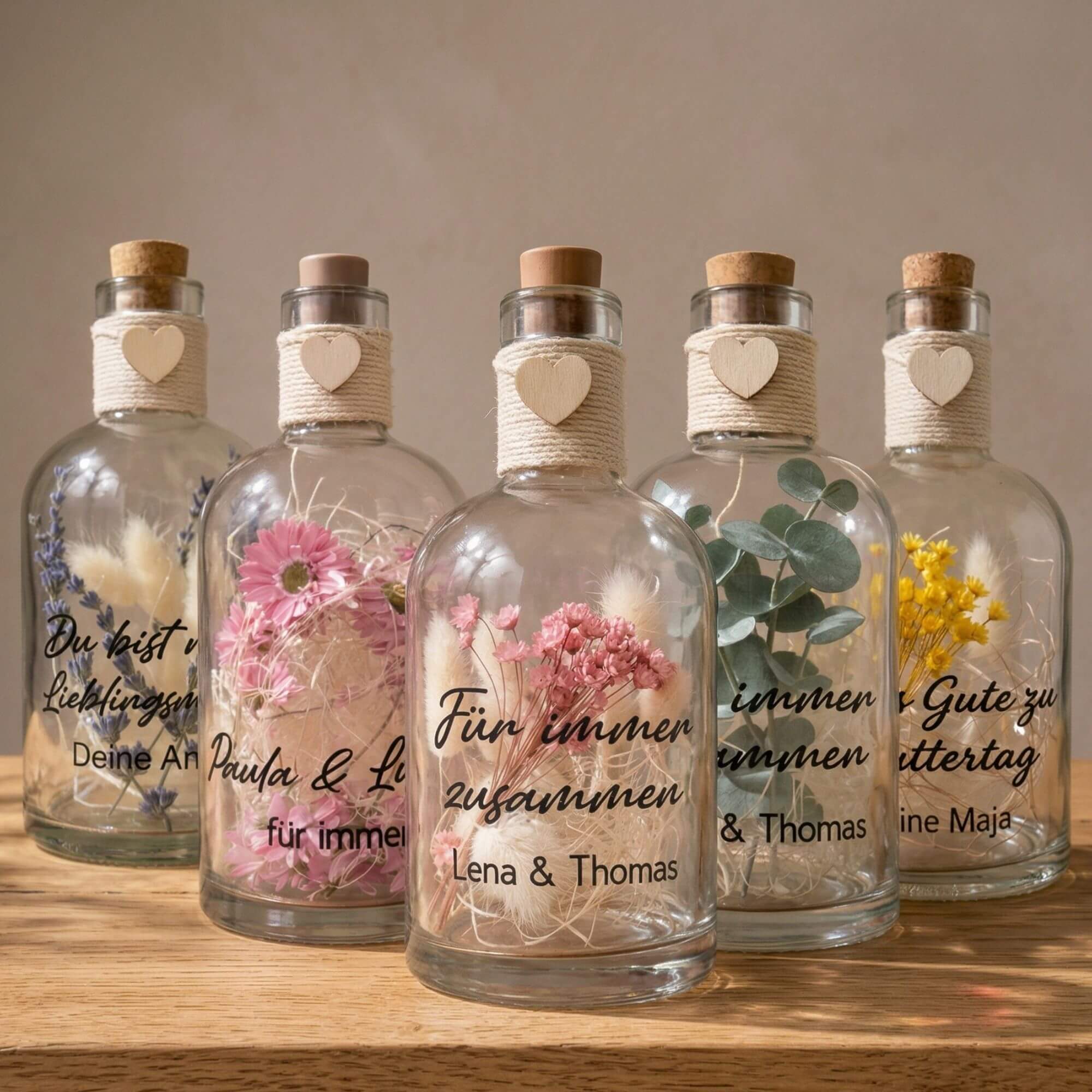 Personalisierte Flower Bottle mit LED-Licht und Wunschtext