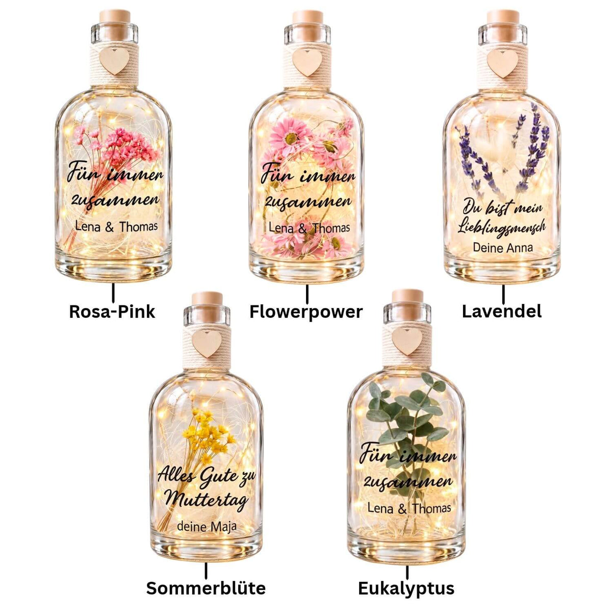 Gepersonaliseerde Flower Bottle met ledverlichting en eigen tekst