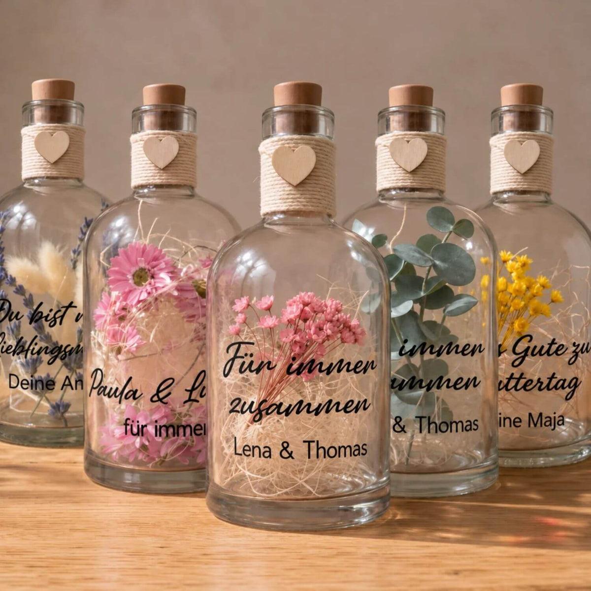 Gepersonaliseerde Flower Bottle met ledverlichting en eigen tekst