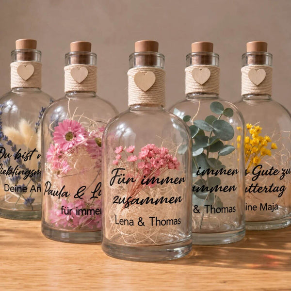 Gepersonaliseerde Flower Bottle met ledverlichting en eigen tekst